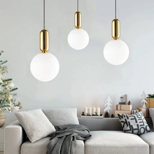 Lampu Gantung Nordic Bola Kaca Ring Gold Modern - Image 1