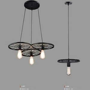 Lampu Hias Retro Model L671 3L Gantung 3 Roda E27 BK - Image 1