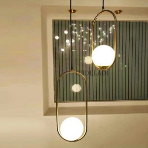 Lampu gantung gold bola kaca susu modern minimalis bentuk oval - Image 3