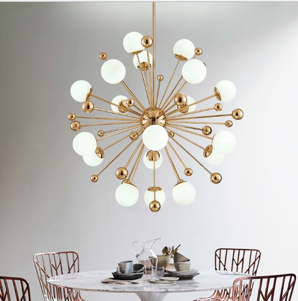 Lampu Gantung Kreatif Satelit Logam Bola Kaca Ruang Tamu Kamar Tidur Model Kamar Dandelion Lampu Molekul