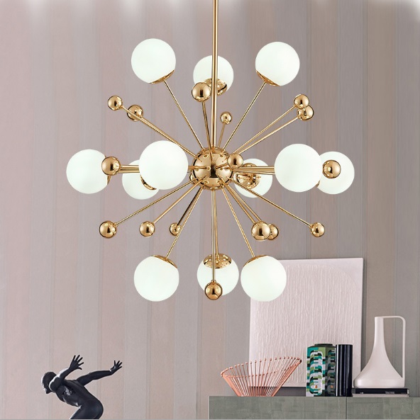 Nordic Lampu Gantung Kreatif Satelit Logam Bola Kaca Ruang Tamu Kamar Tidur Model Kamar Dandelion Lampu Molekul