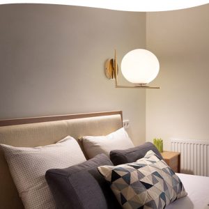 Minimalis Kaca Lampu Dinding Nordic Kepribadian Kreatif Belajar Dekorasi Kamar Tidur Pencahayaan Lampu Dinding Samping Tempat Tidur