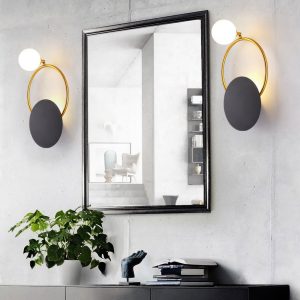 Lampu Dinding Samping Tempat Tidur Ruang Tamu Lorong Retro Kaca Sederhana Kepribadian Cincin Lampu Dinding