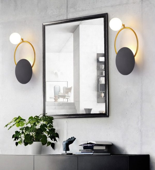 Lampu Dinding Samping Tempat Tidur Ruang Tamu Lorong Retro Kaca Sederhana Kepribadian Cincin Lampu Dinding
