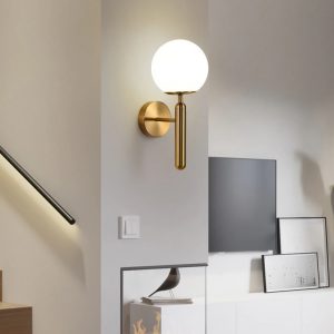 Lampu Kamar Tidur Living Lorong Modern Kaca Bola Wall Sconce Lampu Samping Tempat Tidur Nordic Emas Dekorasi