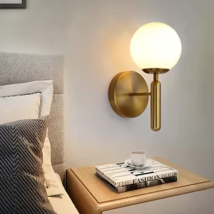 Lampu Kamar Tidur Living Lorong Modern Kaca Bola Wall Sconce Lampu Samping Tempat Tidur Nordic Emas Dekorasi