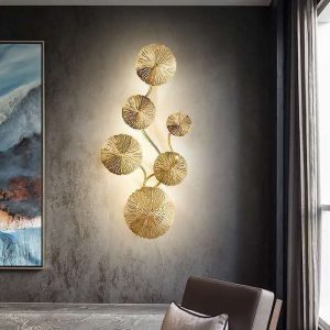 Modern Stainless Steel Titanium Lampu Dinding Nordic Kamar Tidur Samping Tempat Tidur Dekorasi Lampu Ruang Tamu Pintu Masuk Lorong Daun Teratai Lampu