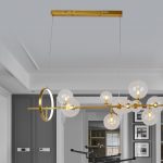 Lampu Gantung LED Emas Bola Kaca Bening untuk Ruang Makan