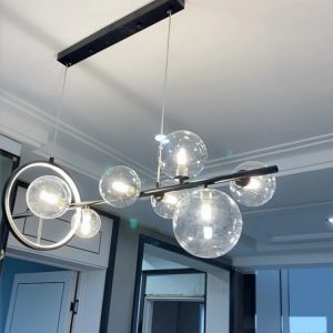 Lampu Gantung LED Hitam Bola Kaca Bening untuk Ruang Makan Bar Restoran Kedai Kopi Kantor