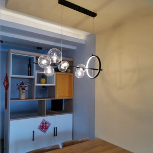 Lampu Gantung LED Hitam Bola Kaca Bening untuk Ruang Makan Bar Restoran Kedai Kopi Kantor