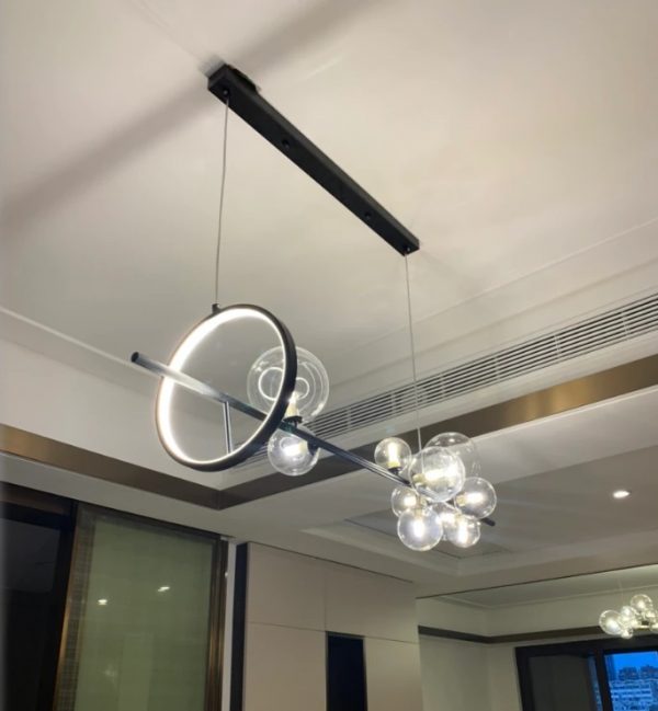 Lampu Gantung LED Hitam Bola Kaca Bening untuk Ruang Makan Bar Restoran Kedai Kopi Kantor