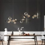 Lampu Gantung LED Hitam Bola Kaca Bening Modern Lampu Gantung Panjang untuk Ruang Makan Bar Restoran Kedai Kopi Kantor Lampu Gantung