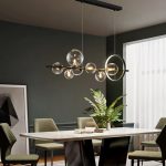 Lampu Gantung LED Hitam Bola Kaca Bening Modern Lampu Gantung Panjang untuk Ruang Makan Bar Restoran Kedai Kopi Kantor Lampu Gantung