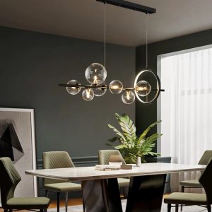 Lampu Gantung LED Hitam Bola Kaca Bening Modern Lampu Gantung Panjang untuk Ruang Makan Bar Restoran Kedai Kopi Kantor Lampu Gantung
