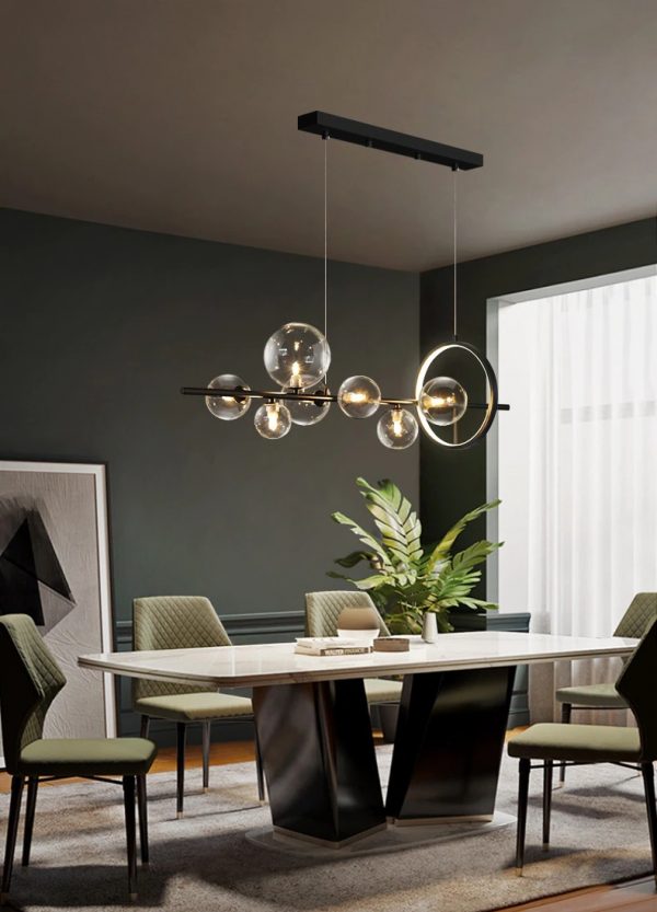 Lampu Gantung LED Hitam Bola Kaca Bening Modern Lampu Gantung Panjang untuk Ruang Makan Bar Restoran Kedai Kopi Kantor Lampu Gantung