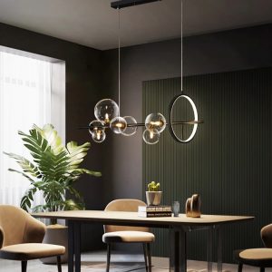 Lampu Gantung LED Hitam Bola Kaca Bening Bar Restoran Kedai Kopi