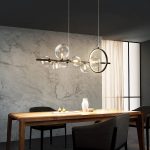 Lampu Gantung LED Hitam Bola Kaca Bening Modern Lampu Gantung Panjang untuk Ruang Makan Bar Restoran Kedai Kopi Kantor Lampu Gantung