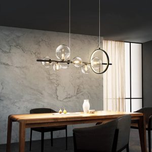 Lampu Gantung LED Hitam Bola Kaca Bening Modern Lampu Gantung Panjang untuk Ruang Makan Bar Restoran Kedai Kopi Kantor Lampu Gantung