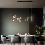Lampu Gantung LED Hitam Bola Kaca Bening Modern Lampu Gantung Panjang untuk Ruang Makan Bar Restoran Kedai Kopi Kantor Lampu Gantung