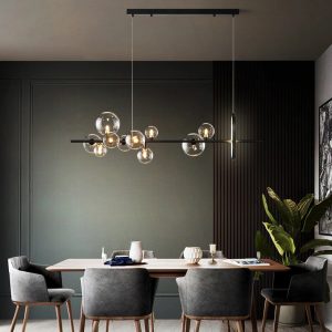 Lampu Gantung LED Hitam Bola Kaca Bening Modern Lampu Gantung Panjang untuk Ruang Makan Bar Restoran Kedai Kopi Kantor Lampu Gantung