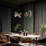 Lampu Gantung LED Hitam Bola Kaca Bening Modern Lampu Gantung Panjang untuk Ruang Makan Bar Restoran Kedai Kopi Kantor Lampu Gantung