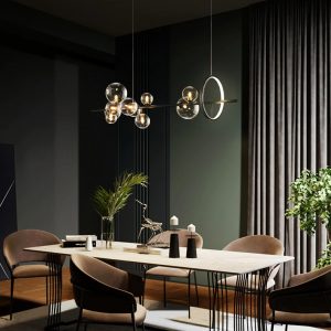 Lampu Gantung LED Hitam Bola Kaca Bening Modern Lampu Gantung Panjang untuk Ruang Makan Bar Restoran Kedai Kopi Kantor Lampu Gantung