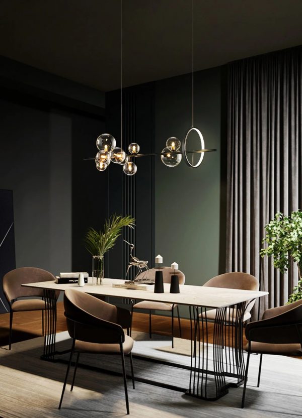 Lampu Gantung LED Hitam Bola Kaca Bening Modern Lampu Gantung Panjang untuk Ruang Makan Bar Restoran Kedai Kopi Kantor Lampu Gantung