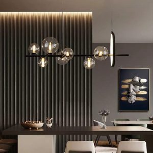 Lampu Gantung LED Emas Bola Kaca Bening untuk Ruang Makan