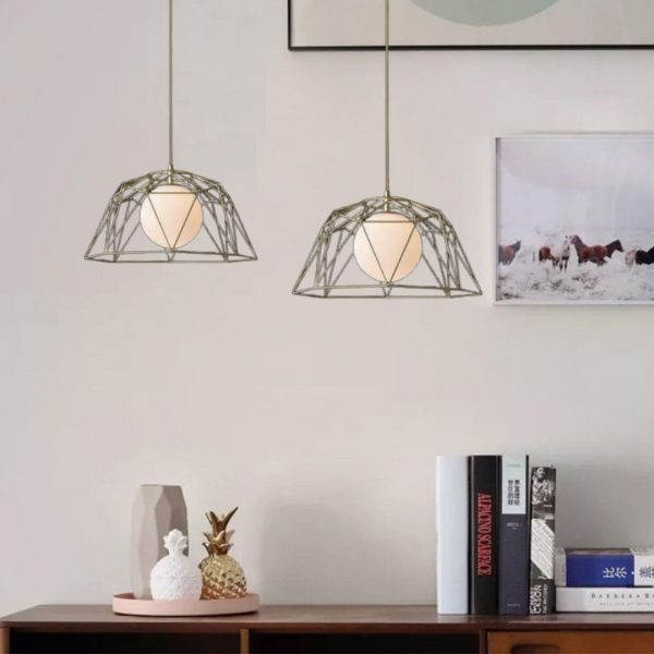 Lampu gantung bar makan berlian kawat besi retro desainer Nordik