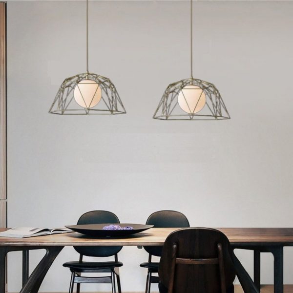 Lampu gantung bar makan berlian kawat besi retro desainer Nordik
