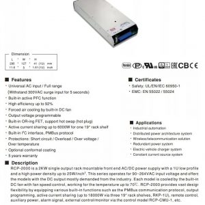 Mean Well Rack Mountable Front End Rectifier RCP-2000 series