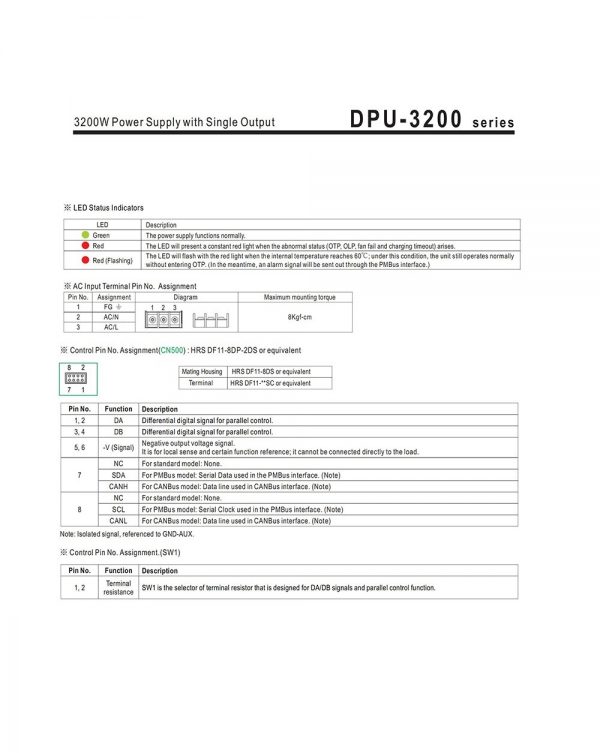 Mean Well Power Supply with Single Output DPU-3200 series