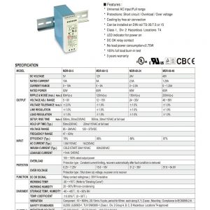 Mean Well Single Output Industrial DIN Rail Power Supply MDR-60 series