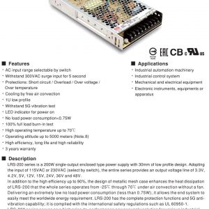 Mean Well Single Output Switching Power Supply LRS-200 series