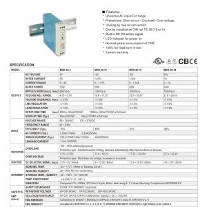 Mean Well Single Output Industrial DIN Rail Power Supply MDR-20 series