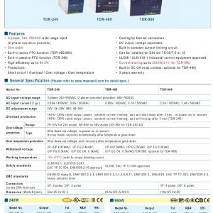 Mean Well Three Phase Industrial DIN RAIL with PFC Function TDR-480