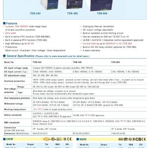 Mean Well Slim Three Phase Industrial DIN Rail with PFC Function TDR-240 series