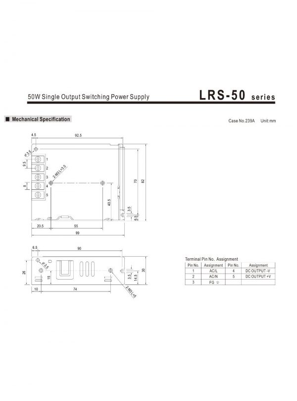 Mean Well Single Output Switching Power Supply LRS-50 series