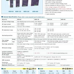 Mean Well Single Output Industrial DIN RAIL Power Supply WDR-120 series