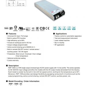 Mean Well Power Supply with Single Output RSP-1000 series