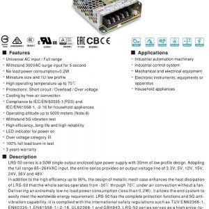 Mean Well Single Output Switching Power Supply LRS-50 series