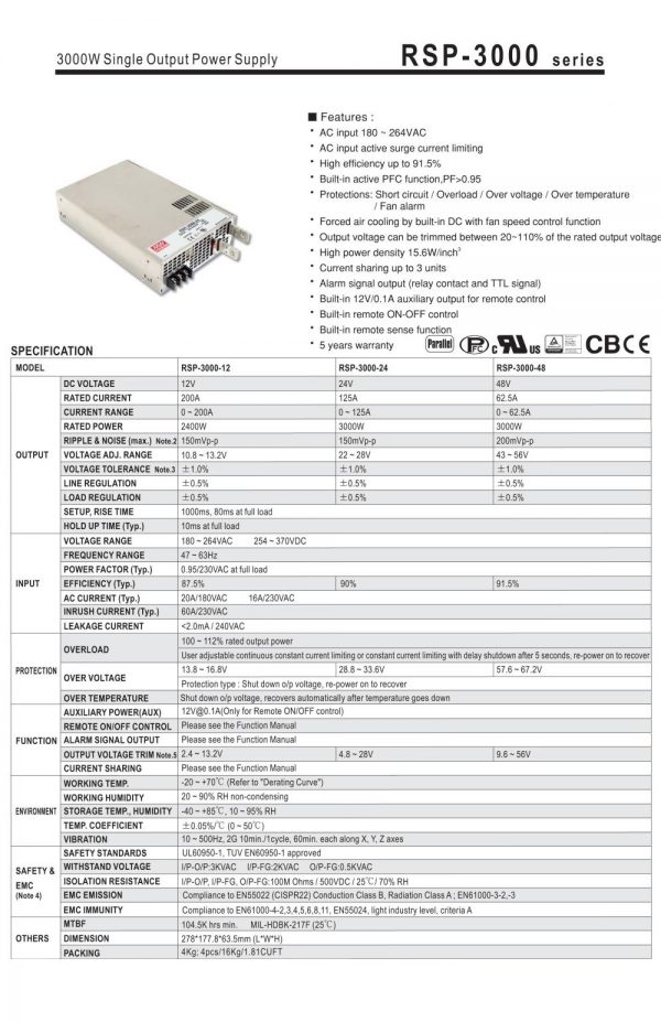 Mean Well Power Supply with Single Output RSP-3000 series
