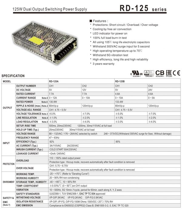 Dual Output Switching Power Supply RD-125 series