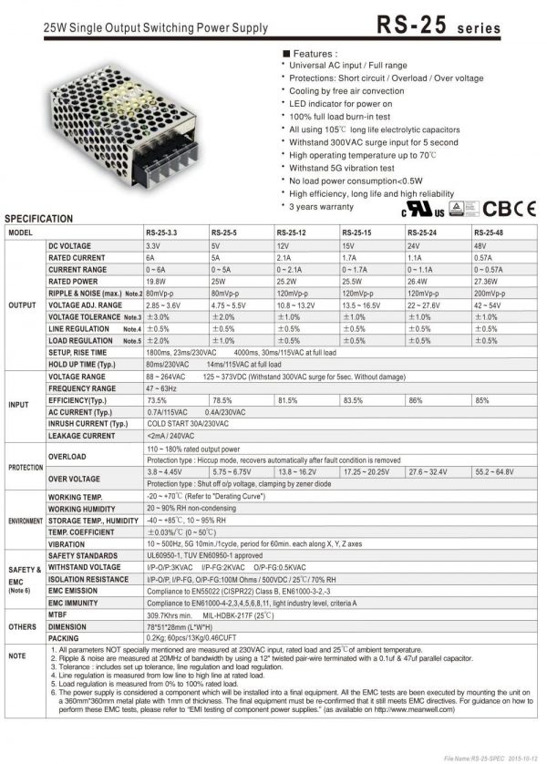 Single Output Switching Power Supply RS-25 series