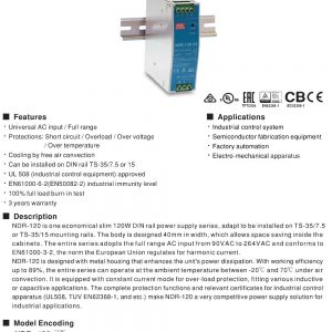 Mean Well Single Output Industrial DIN RAIL NDR-120 series