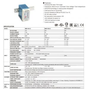 Mean Well Single Output Industrial DIN Rail Power Supply MDR-100 series