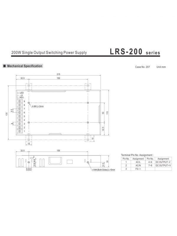 Mean Well Single Output Switching Power Supply LRS-200 series