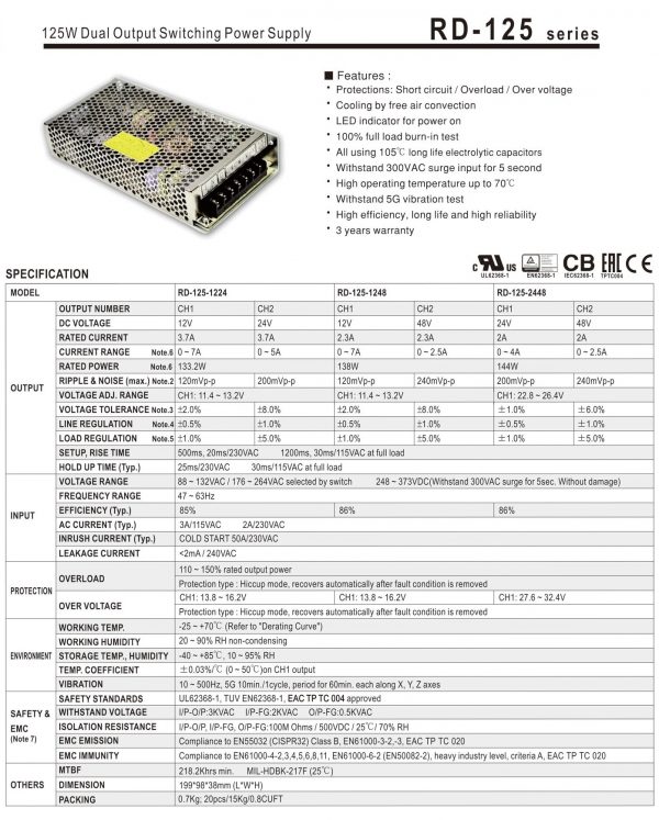 Dual Output Switching Power Supply RD-125 series
