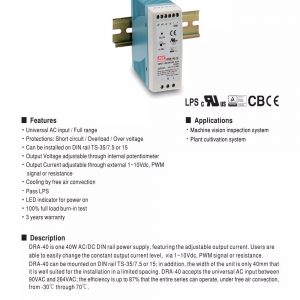 Mean Well Single Output Switching Power Supply DRA-40 series
