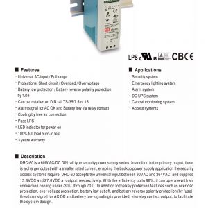 Single Output with Battery Charger UOS Function DRC-60 series